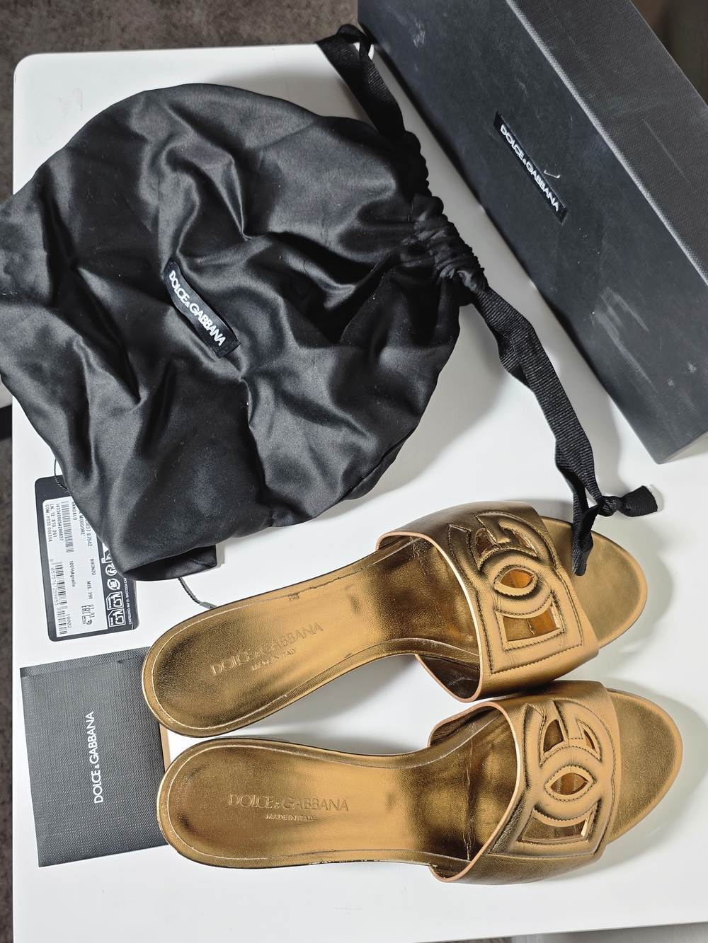 Dolce&Gabbana  Cutout DG Metallic Leather Mule Sandals Size 9 (39) - Picture 3 of 13